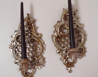 Vintage Hollywood Regency Style Wall Sconce Pair Candle Holder