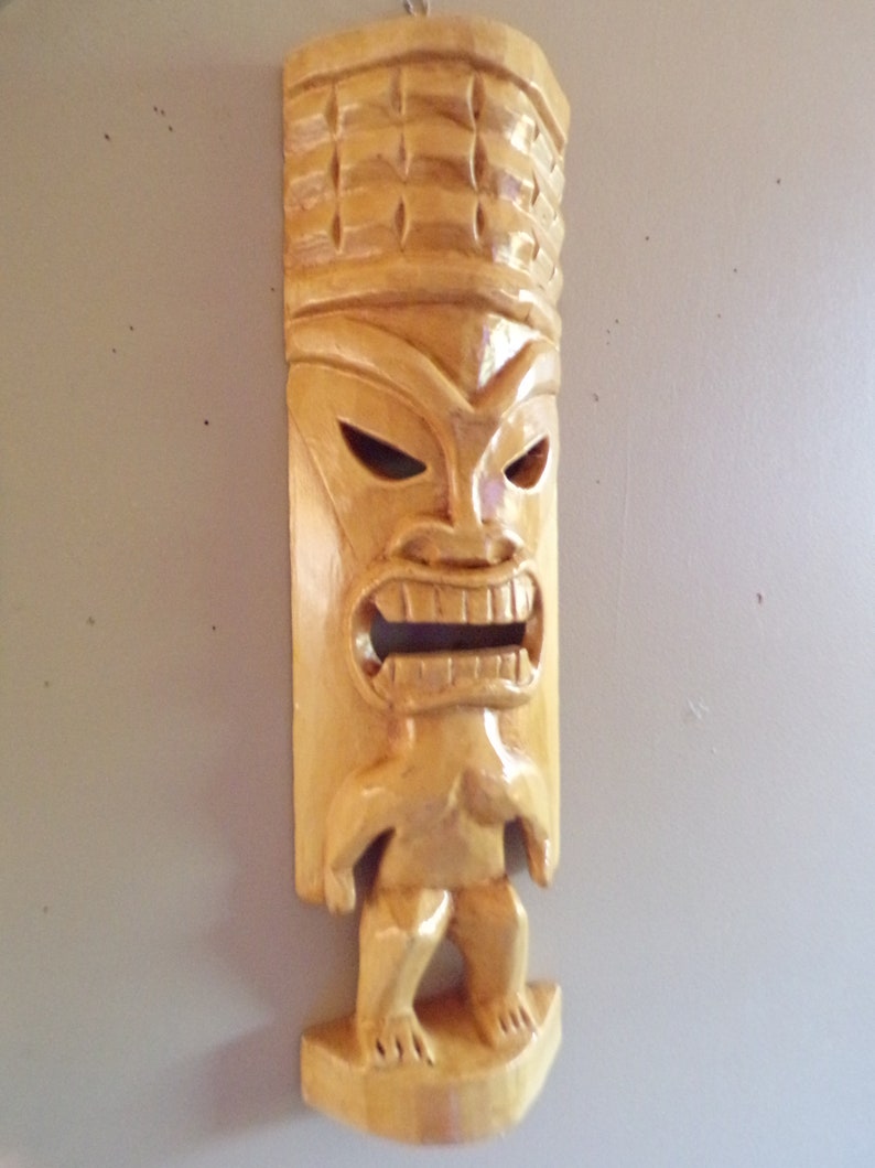 Vintage Folk Art Tropical Tiki Bar Tribal Gods Wood Mask Wall Etsy
