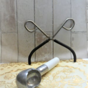 Vintage Horchow Ice Cream Scoop, Hard Plastic Handle and Monel Scissor Tongs