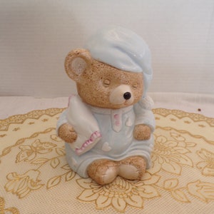 Vintage Nursery Teddy Bear Nightlight, Ceramic Illuminated Sleepy Time baby Bear Night Light with On/Off Switch