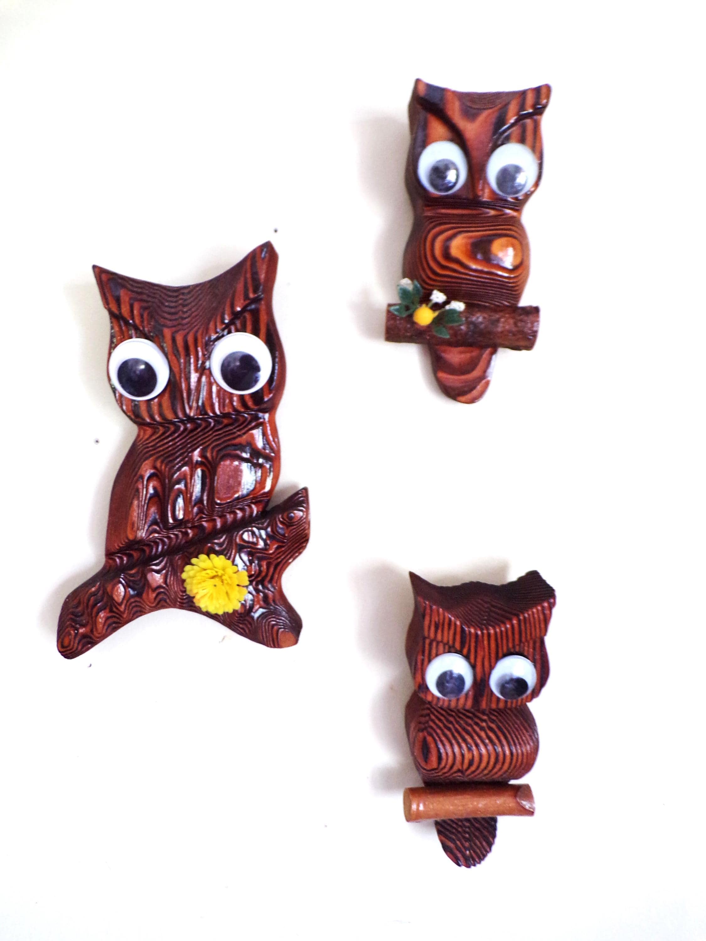 Homemade Big Googly Eyes Wooden Hoot Owl 3 Piece Outdoor Decor, Googly Eyes