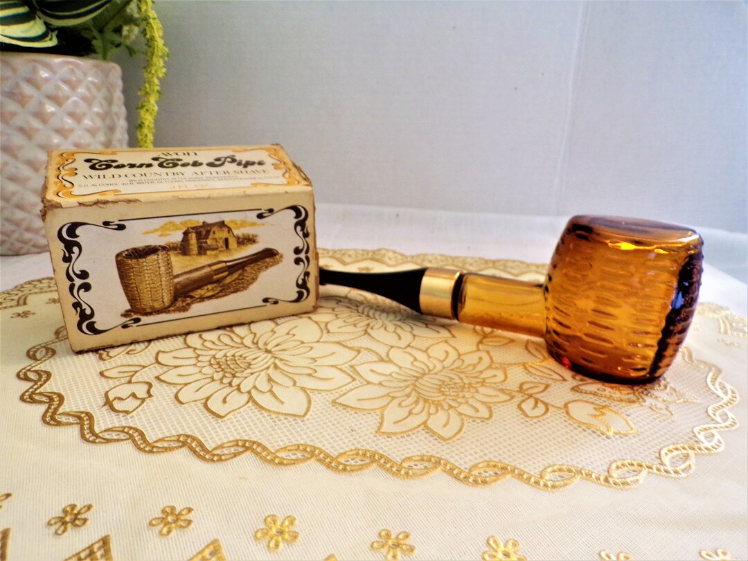 Vintage Avon Corn Cob Pipe Decanter empty Amber Glass With Resin Pipe