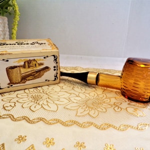 Vintage Avon Corn Cob Pipe Decanter "Empty" Amber Glass met Resin Pipe Stem, USA
