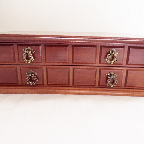 Vintage Oak Wood Mirror Chest Jewelry Box with  1 Drawer and 18 Additional Compartments, USA