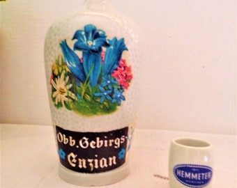 染付長頸瓶　　アンティーク　送料込み0206 Vintage Georg Hemmeter Germany Stoneware Liquor Jug With