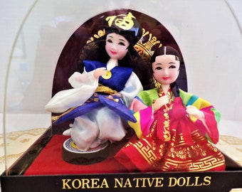 ヴィンテージ ネイティブ アジアン 韓国 シルク 芸者人形 ディスプレイ
