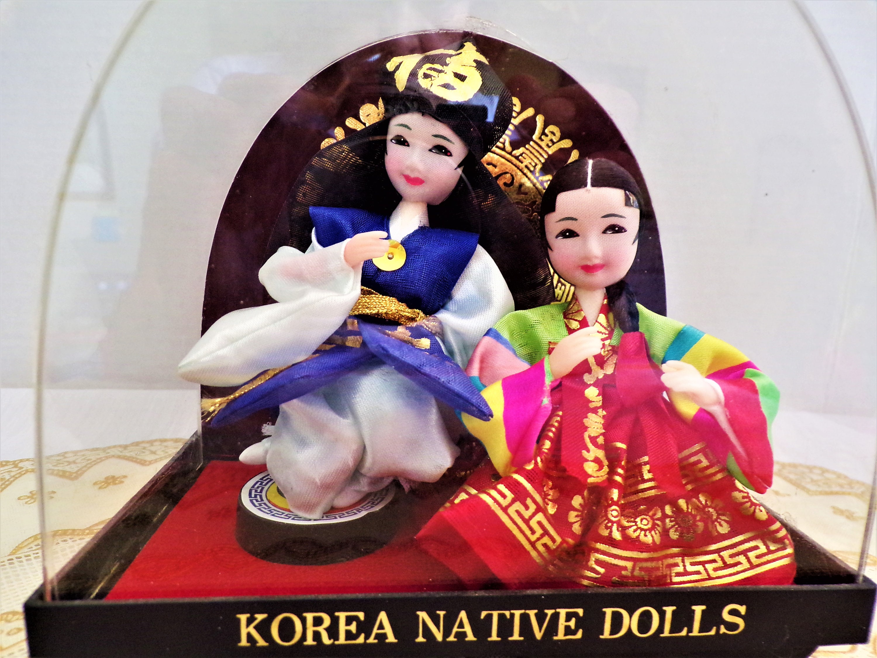 Vintage Native Asian Korean Silk Geisha Dolls in Display Case Formal Celebration Hanbok Korean Etsy