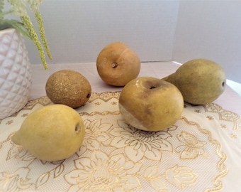 Vintage Alabaster Stone Large Fruit, Lemon, Pear, Fig, Apple, Peach, Hand Carved in Italy