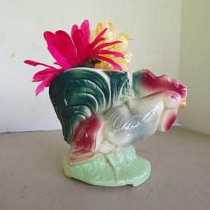 Vaso da fiori vintage in ceramica Royal Copley con gallo.