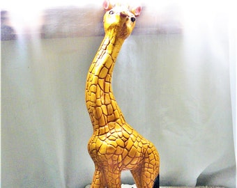 vintage Girafe de safari africaine avec oreilles en cuir 14,5 animaux de safari africain, papier mâché