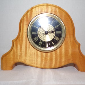 Maple Tiger Stripe Wood Mantel Quartz Clock Tambour Style with Roman Numbers, Handcrafted by &quot;George&quot; 1997