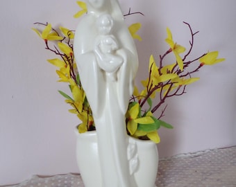 Vintage Planter/Vase Religious Mother Mary and Baby Jesus Fine Porcelain by Haeger