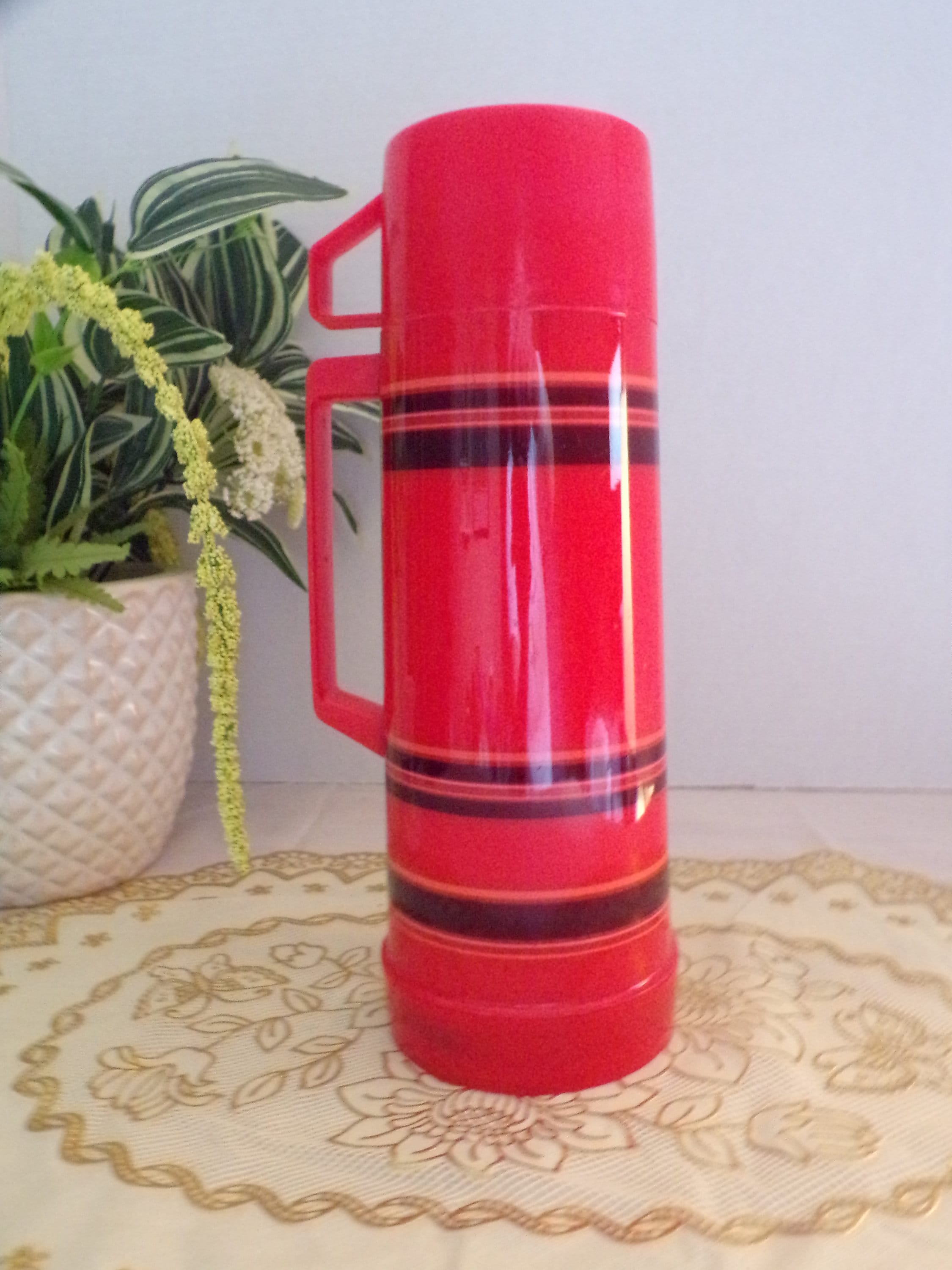 Vintage Red and Yellow Plaid 1-Pint Glass Thermos