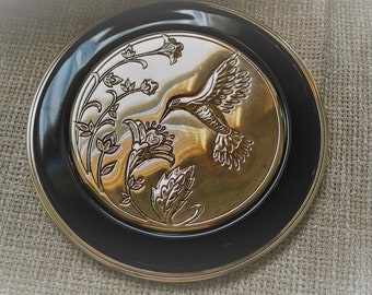 Vintage Brass Hummingbird Wall Hanging Trivet Brass Bakelite  Avon Gallery Originals