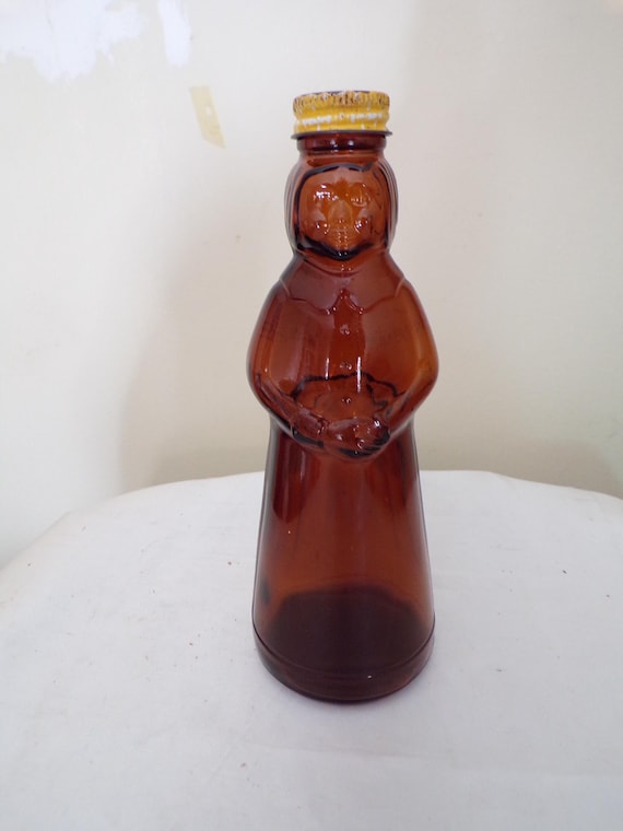 Vintage 1970s Mrs. Butterworth's Brown Amber Glass Syrup Bottle