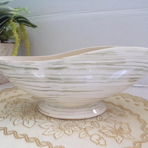 Vintage McCoy Harmony Line keramik vita och gröna borstade detaljer, avlång fotplanter, konsol mittdekoration, USA