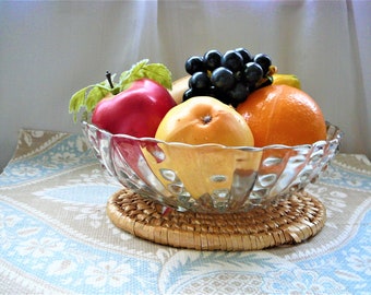 Large 3 Toed Crystal Dessert Bowl, Fruit Bowl, Oyster Bowl, Dish, Bubbles Burple-Inspiration-Clear by ANCHOR HOCKING