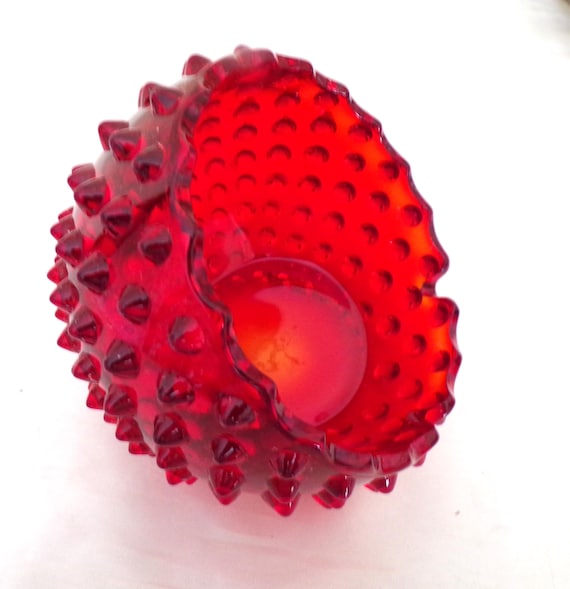 Vintage Fenton Ruby Red Hobnail Orb Ashtray, 4 1/2