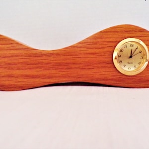 Oak Wood Desk Mantel Quartz Clock MCM Asymmetrical Design Father&#39;s Day Gift 9 x 2 1/2 x 1 3/4
