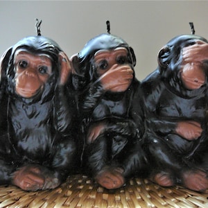 3 Wise Monkey Candle Figurines Hear No Evil, See No Evil, Speak No Evil