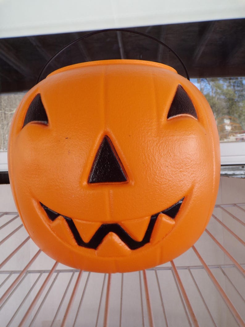 Vintage Halloween Blow Mold Big Jack Pumpkin Pail Trick or Treat Basket ...