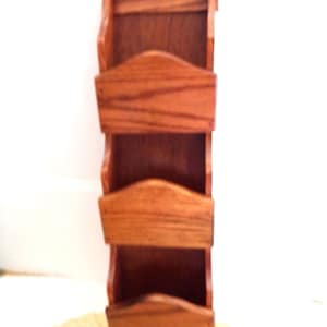 Wall Mounted Walnut Wood 3 Pocket Mail/Letter Holder with 3 Key Hooks