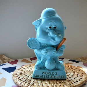 Vintage Humorous Quote R & W Berries &quot;World&#39;s Greatest Athlete&quot; Figurine 1971  Blue Sillisculpts, USA, Gag Gift