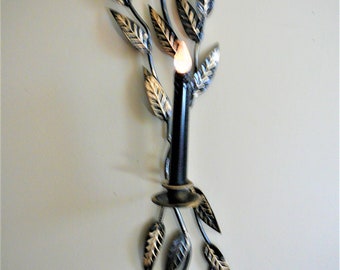 Vintage Metal Laurel Leaf Wall Candle Holder Sconce