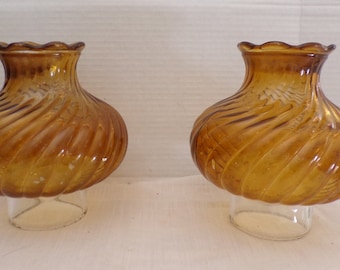 Glass Lamp Shades Amber Colored Swirls with Crimped Top , 3 Inch Fitter Glass Replacement Shade