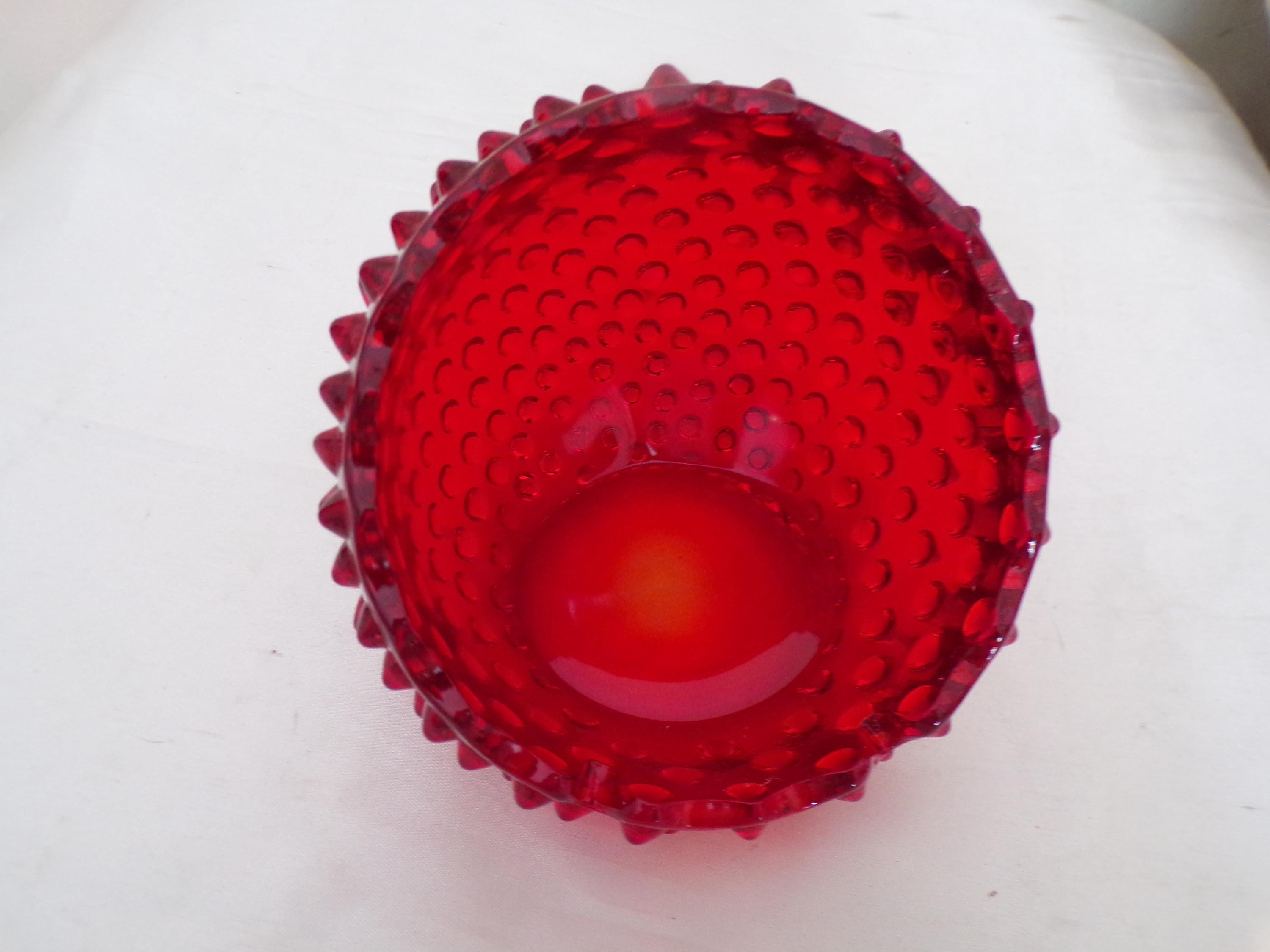 Vintage Fenton Ruby Red Hobnail Orb Ashtray, 4 1/2