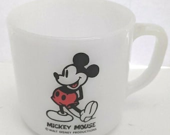 Tazza da caffè/tazza da collezione in vetro di latte di Topolino vintage, USA di Fire King