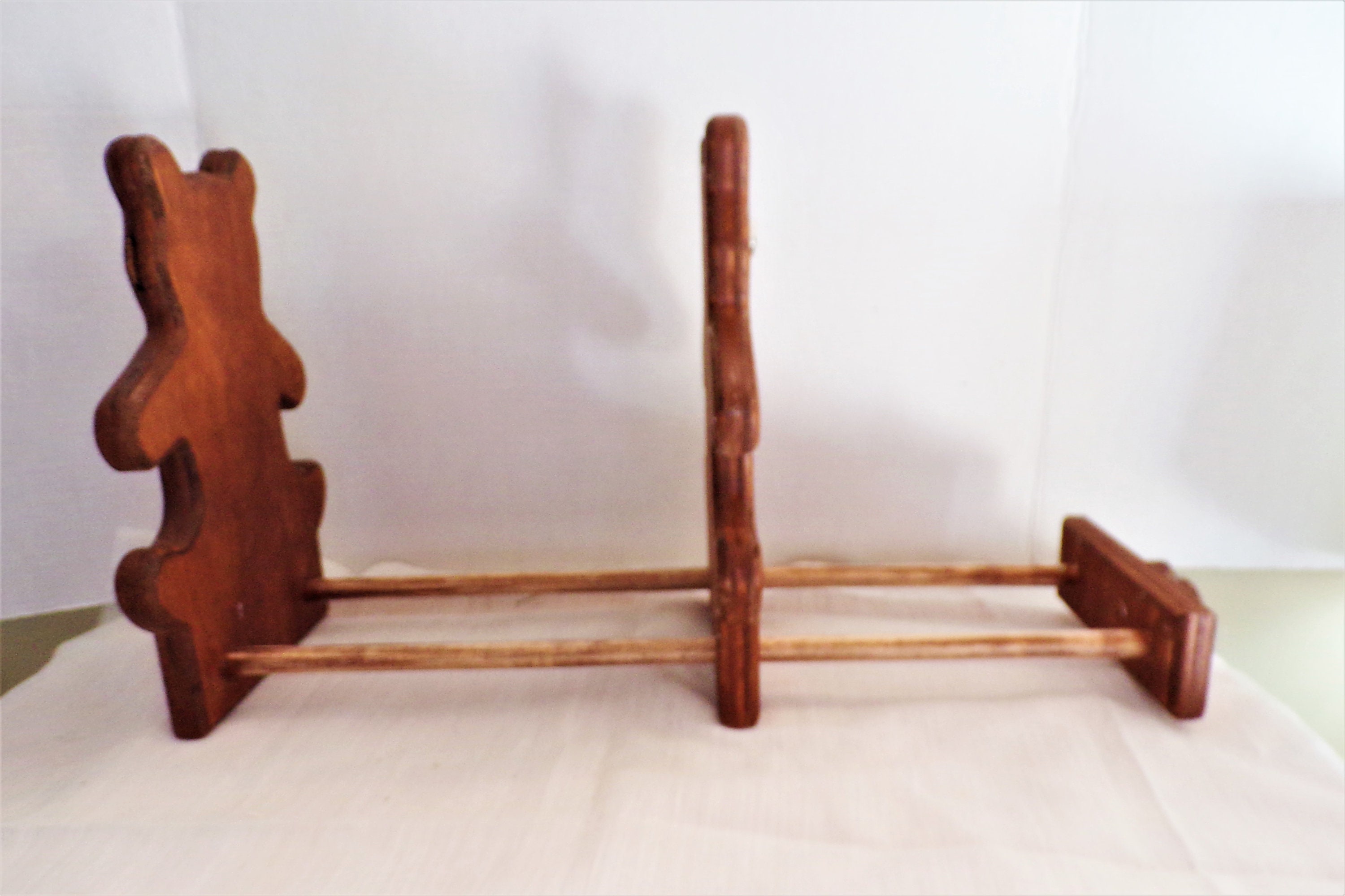 Vintage Childs Teddy Bear Wooden Book Holder, Handmade Sliding Ends, Holds Books