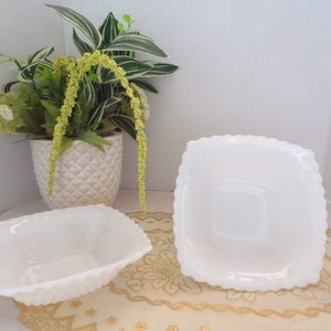 Vintage Pair Fruit Dessert Bowls, Nut Dish, Candy Dish Milk Glass, Serving Dish, Set of 2 by Anchor Hocking