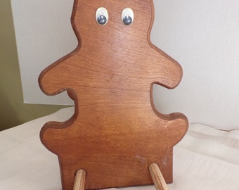 Vintage Childs Teddy Bear Wooden Book Holder, Handmade Sliding Ends