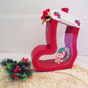 Christmas Stocking Bank with Plexiglass See Through Sides Painted Wood, Scottie Dog Bank