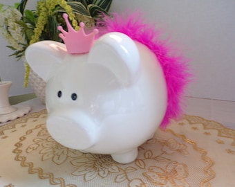 Large Piggy Bank Ceramic Pink Princess Little Girl Piggy Bank For Kids, Coin, Money