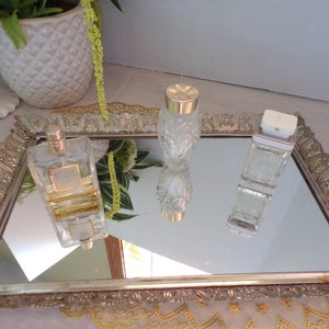 Vintage Vanity Mirror Hollywood Regency Large Rectangle Brass over Steel Ornate Filigree 15 x 10 x 1 1/4 image 1