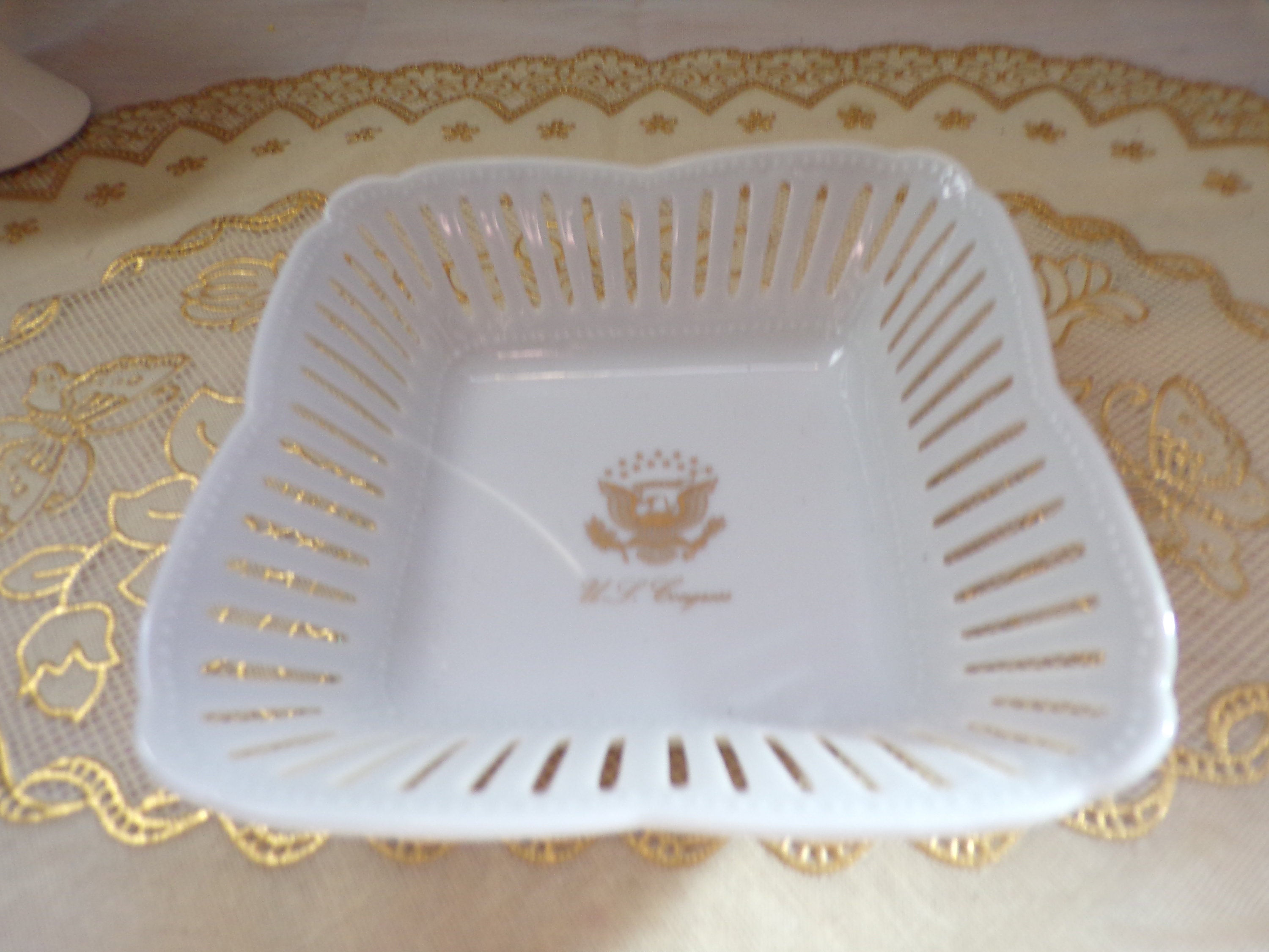 Vintage Trinket Dish Porcelain Lattice Congressional American Eagle ...