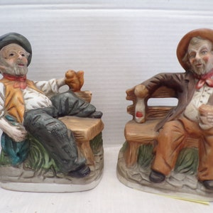 Vintage Bisque Porcelain Old Men Farmers Taking a Break After a Long Days Work