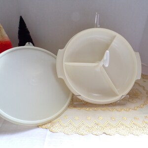Vintage Tupperware White Suzette Divided Serving Dish Snack Tray, Condiment Caddy, Item 608