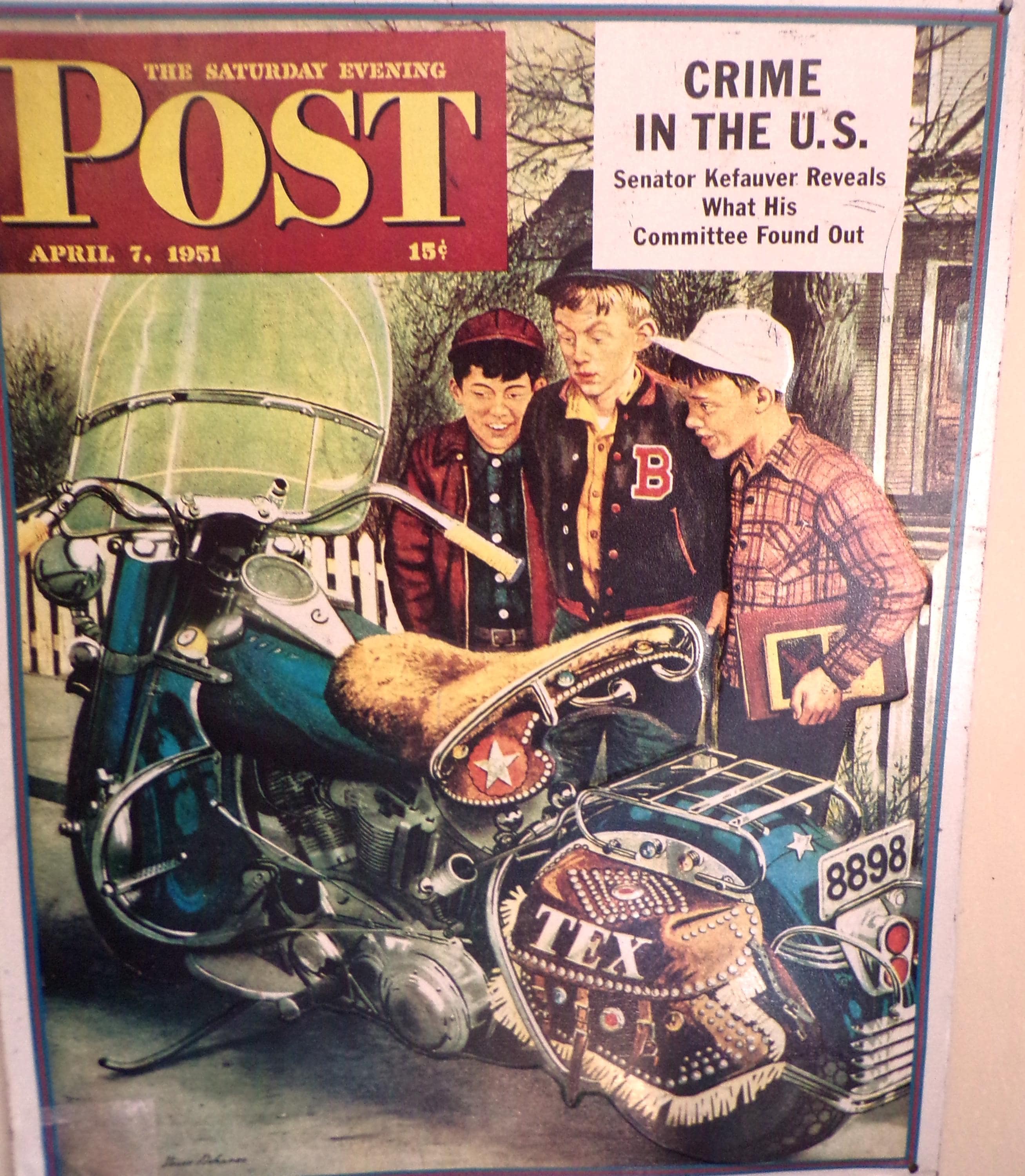 Vintage Saturday Evening Post Magnetic Sign, Crime in the U.S.
