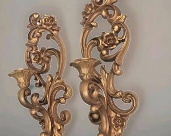 Vintage Gold Jugendstil Wandleuchten, 1971 Homco 4118