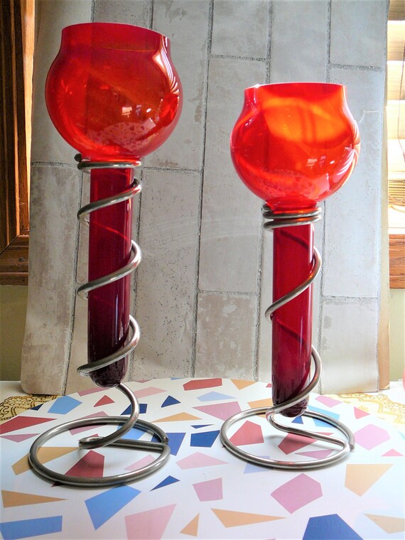 ヴィンテージ チェンバースティック メタル コイル ガラス キャンドル