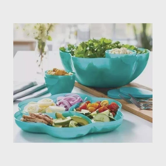 Tupperware Large 2-piece Chip-n-dip Bowl With Divided Lid #4624