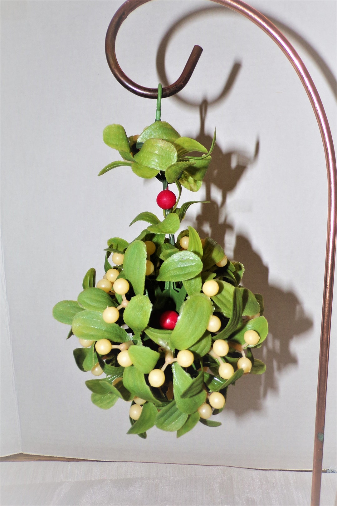 Kissing Ornament Hanging Mistletoe With Red Holly Berries Christmas