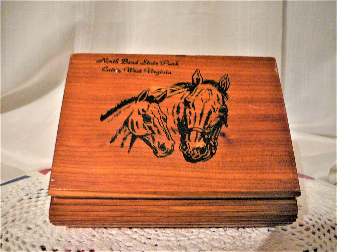 Vintage Cedar Wood Carved Jewelry Box Horse Lover Trinket Etsy