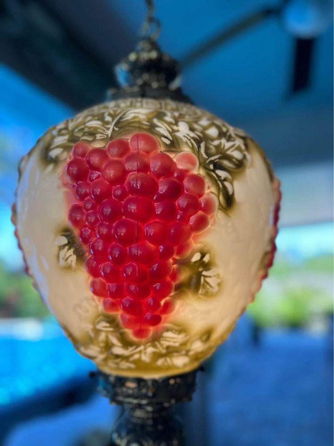 Vintage Swag Light Hanging Art Glass Grapes, Carl Falkenstein