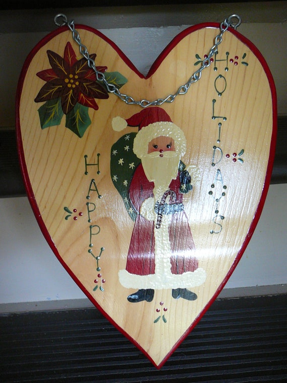 Vintage FolkArt Happy Holidays Christmas Door Wood Plaque Mexico Home