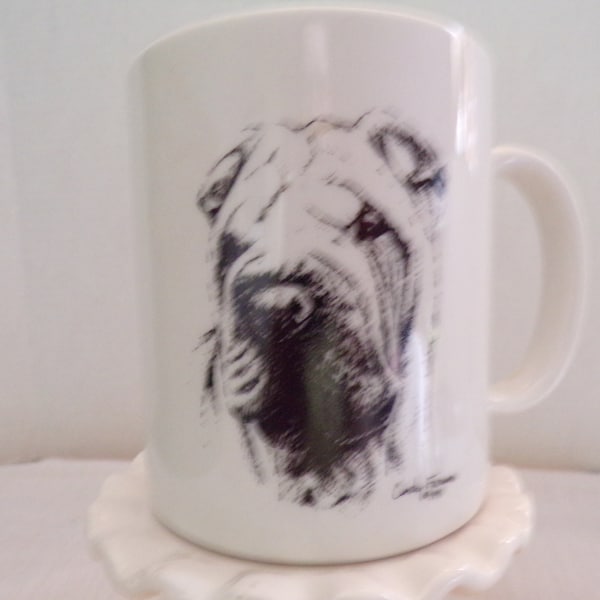 Vintage Shar Pei Porcelain Coffee Cup/Mug Chinese Shar Pei Dog, Hand Decorated, Proudly Made in USA