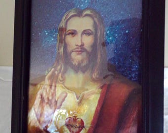 Arte mural lentográfico vintage "Cabeza de Cristo", impresión tridimensional de 20 x 15 cm, imagen holográfica religiosa